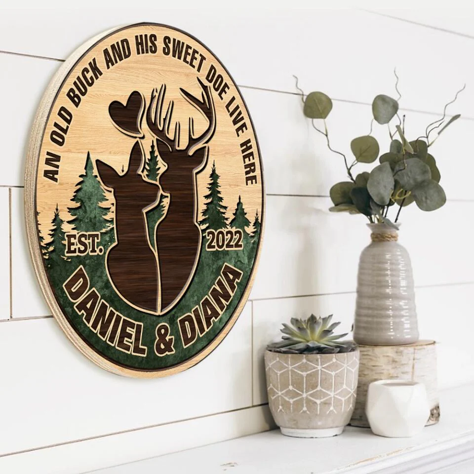 Couple Wooden Sign An Old Buck and His Sweet Doe Live Here - Housewarming Gifts - Custom Wooden Sign - Gift For Hunting Couples - Image 10