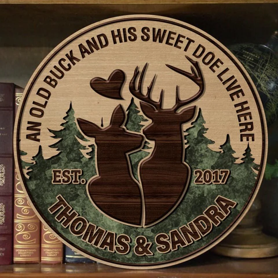 Couple Wooden Sign An Old Buck and His Sweet Doe Live Here - Housewarming Gifts - Custom Wooden Sign - Gift For Hunting Couples - Image 11