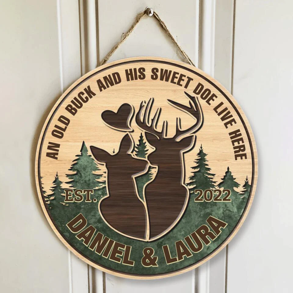 Couple Wooden Sign An Old Buck and His Sweet Doe Live Here - Housewarming Gifts - Custom Wooden Sign - Gift For Hunting Couples - Image 3