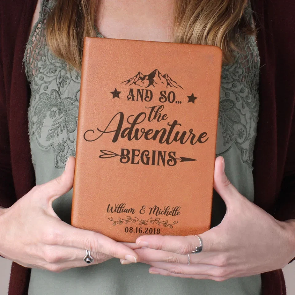 And So The Adventure Begins - Mountain Art - Wedding Gifts for Friends, Couples, Daughter, Son - Leather Journal - Image 3