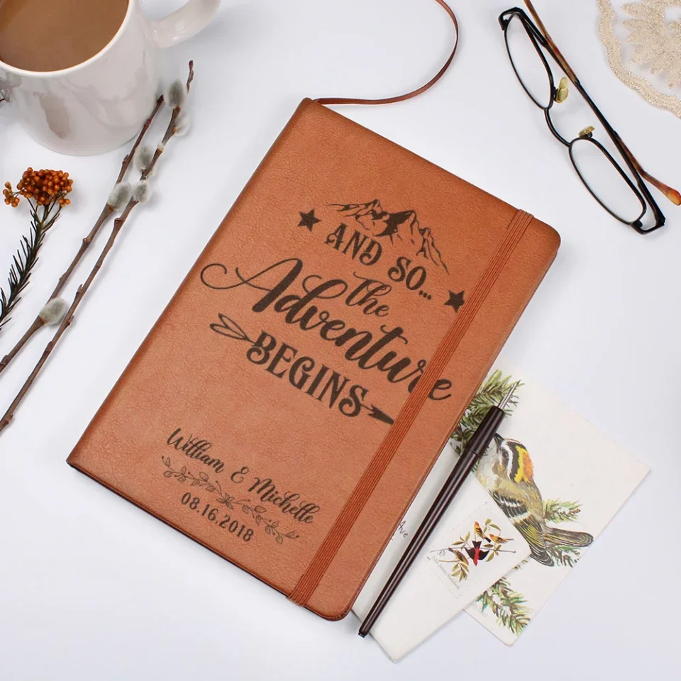 And So The Adventure Begins - Mountain Art - Wedding Gifts for Friends, Couples, Daughter, Son - Leather Journal - Image 4