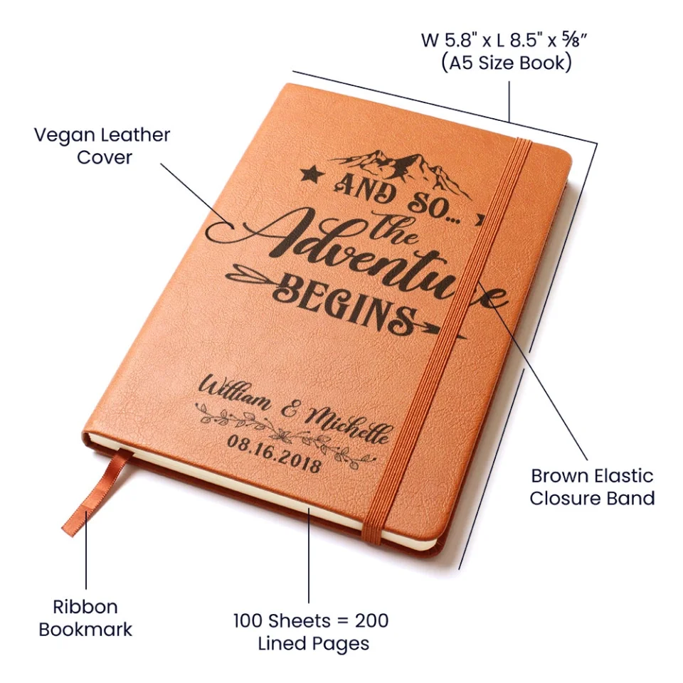 And So The Adventure Begins - Mountain Art - Wedding Gifts for Friends, Couples, Daughter, Son - Leather Journal - Image 5