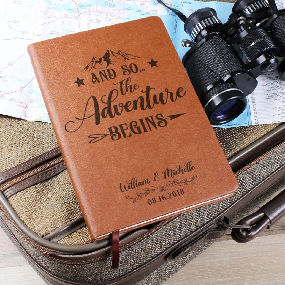 And So The Adventure Begins - Mountain Art - Wedding Gifts for Friends, Couples, Daughter, Son - Leather Journal - Image 6