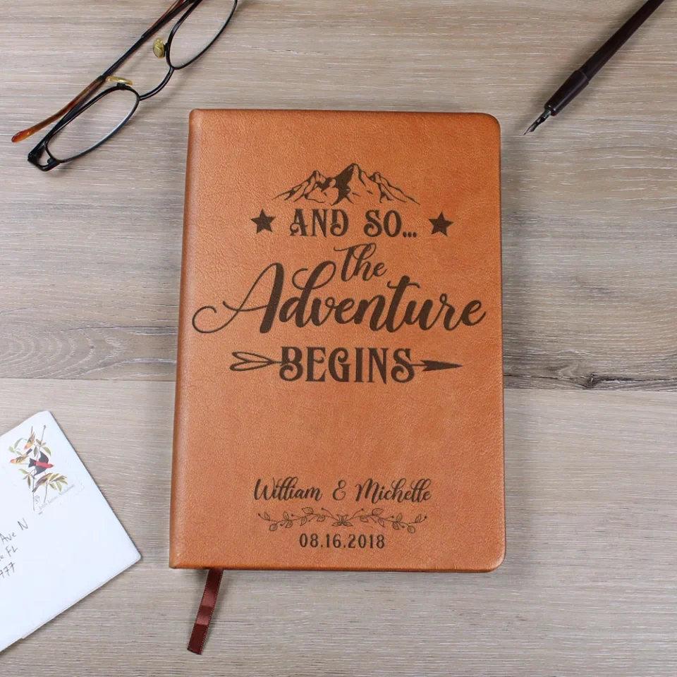 And So The Adventure Begins - Mountain Art - Wedding Gifts for Friends, Couples, Daughter, Son - Leather Journal - Image 7