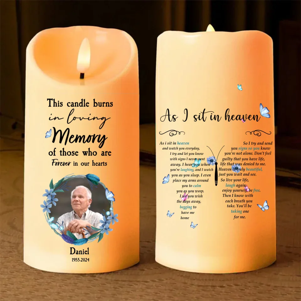 As I Sit in Heaven - Butterflies In Loving Memory of Led Candle - Memorial Sympathy Gift for Loss of Loved Ones - Image 2