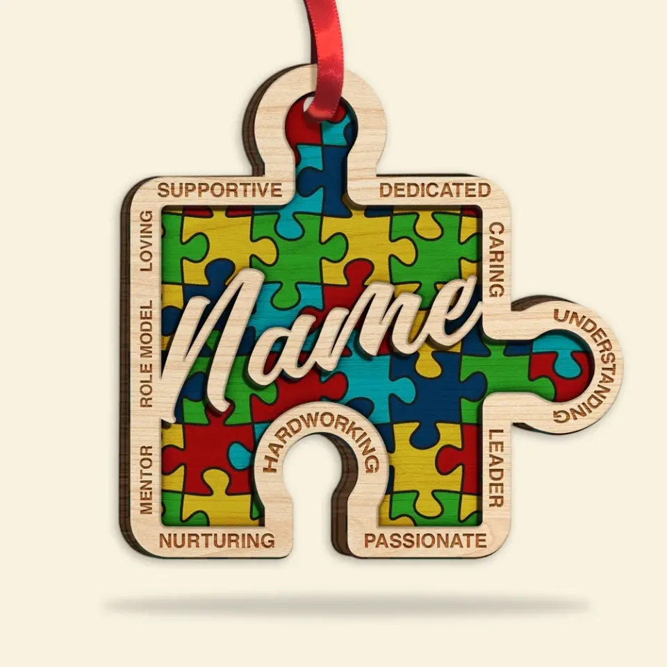 Autism Puzzle Piece, Supportive Dedicated - Personalized Christmas Ornament - Image 4