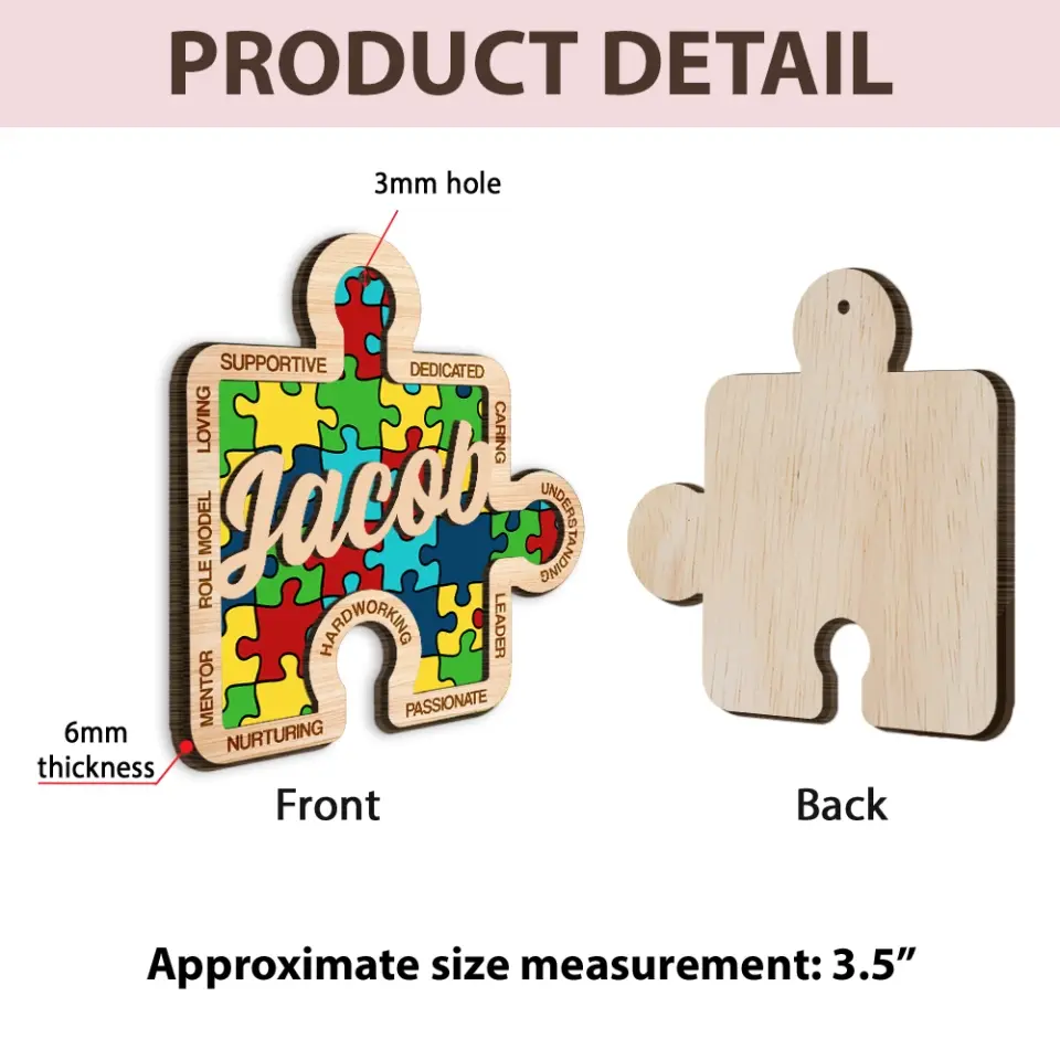Autism Puzzle Piece, Supportive Dedicated - Personalized Christmas Ornament - Image 5