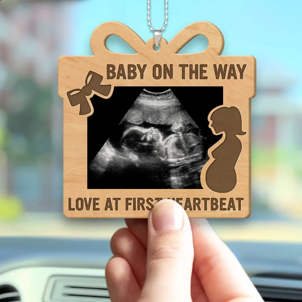Baby On The Way Pregnant Mom Wooden Car Ornament - Image 2