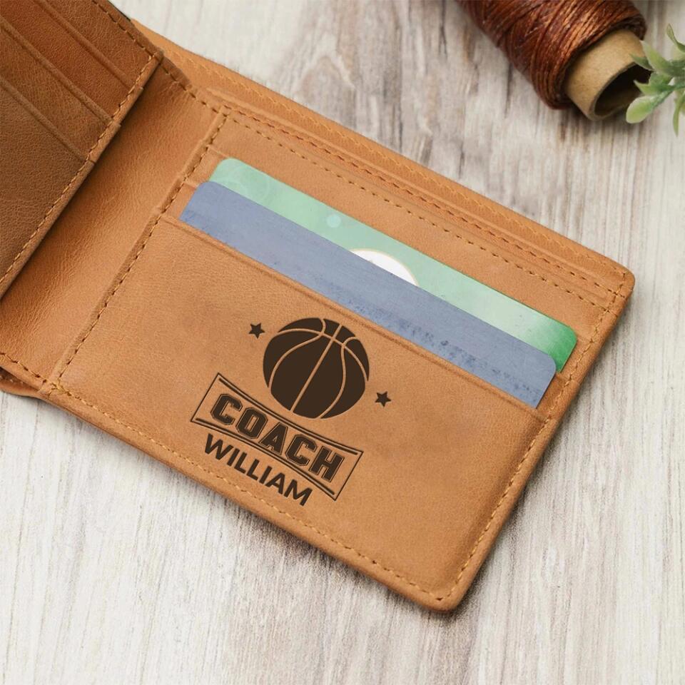 Basketball Art with Name - Personalized Engraved Leather Waller - Men Gift for Basketball Lover - Image 3