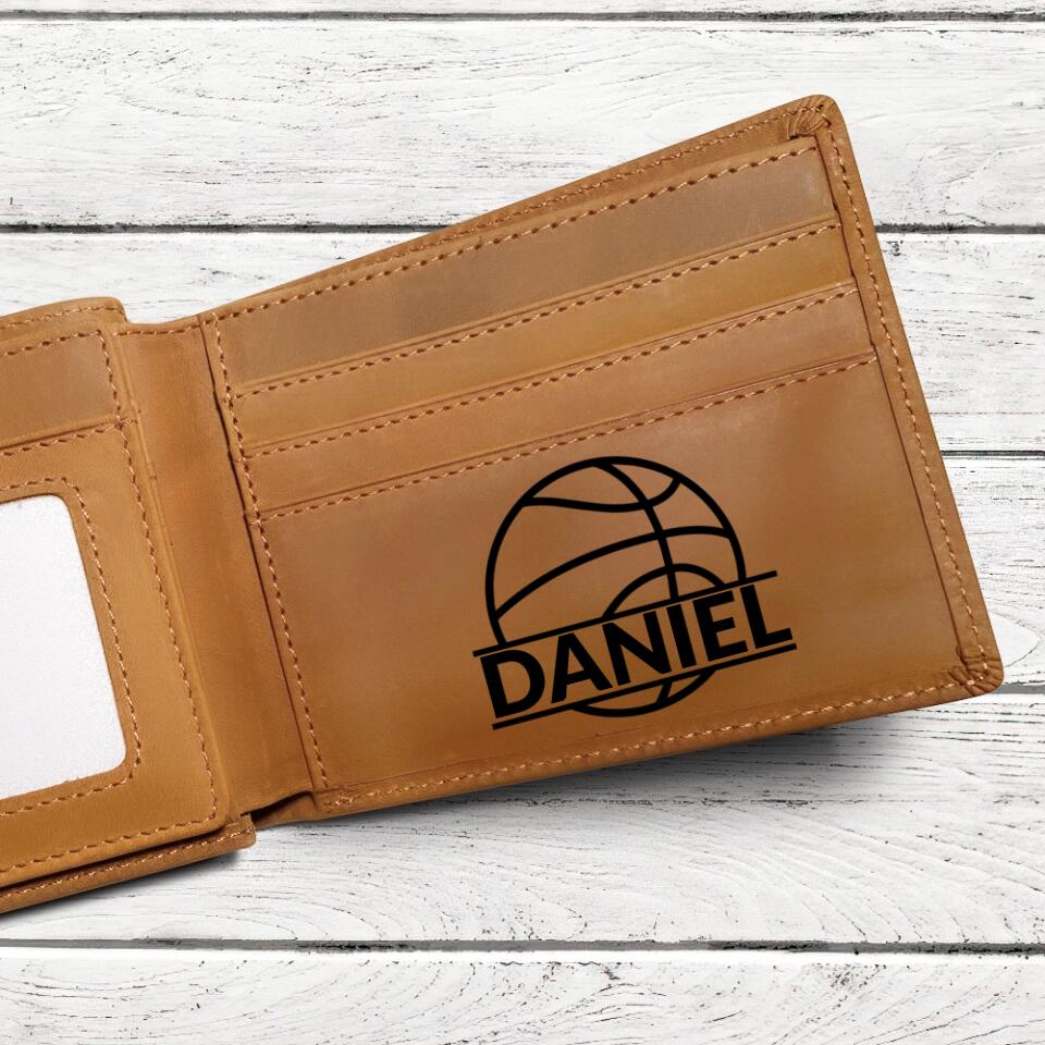 Basketball Art with Name - Personalized Engraved Leather Waller - Men Gift for Basketball Lover - Image 4