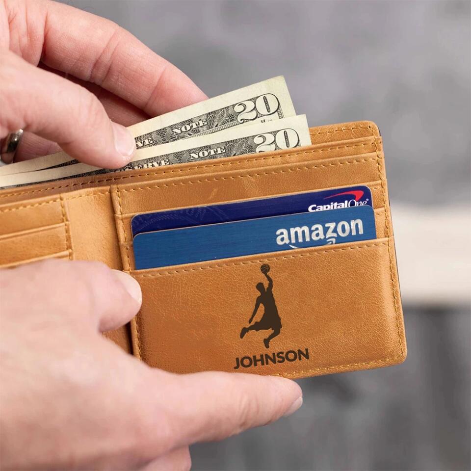 Basketball Art with Name - Personalized Engraved Leather Waller - Men Gift for Basketball Lover - Image 9