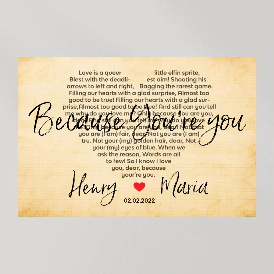 Because You're You Favorite Song Lyrics Custom Canvas Poster Anniversary Gift For Wife For Husband - Image 2