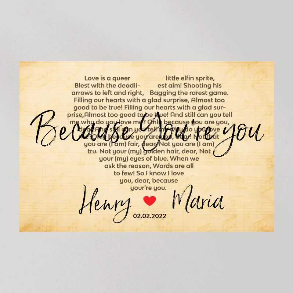 Because You're You Favorite Song Lyrics Custom Canvas Poster Anniversary Gift For Wife For Husband - Image 3