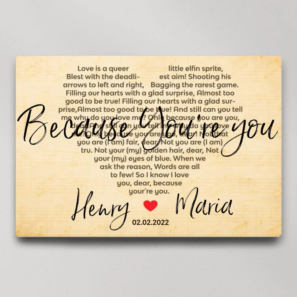 Because You're You Favorite Song Lyrics Custom Canvas Poster Anniversary Gift For Wife For Husband - Image 5