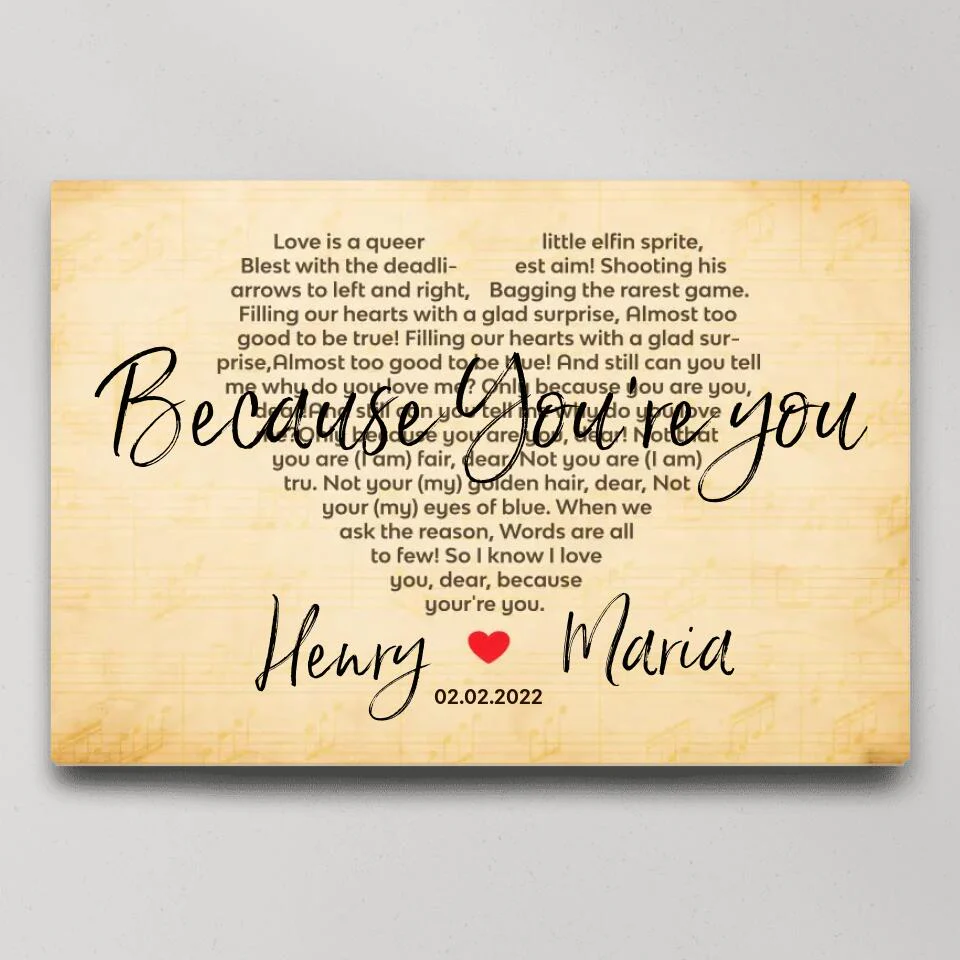 Because You're You Favorite Song Lyrics Custom Canvas Poster Anniversary Gift For Wife For Husband - Image 6