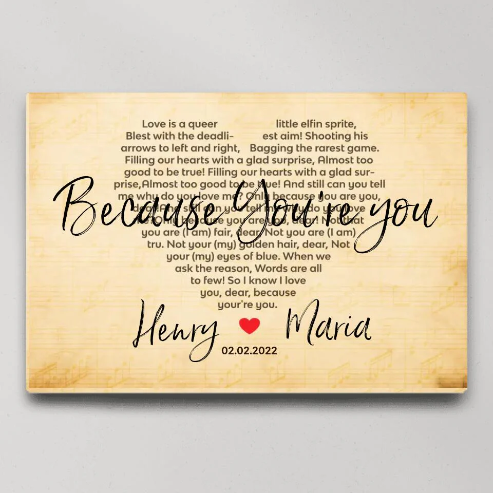 Because You're You Favorite Song Lyrics Custom Canvas Poster Anniversary Gift For Wife For Husband - Image 7