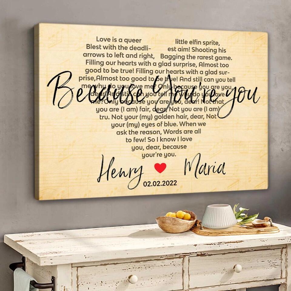 Because You're You Favorite Song Lyrics Custom Canvas Poster Anniversary Gift For Wife For Husband - Image 8