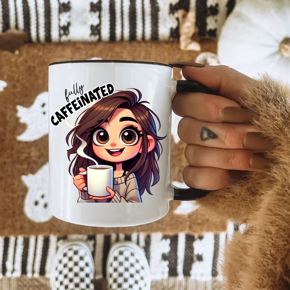 Before Coffee & Fully Caffeinated - Cute Girl Cartoon Style - Funny Coffee Mug - Gift for Coffee Lovers, Coffeeholic - Image 11