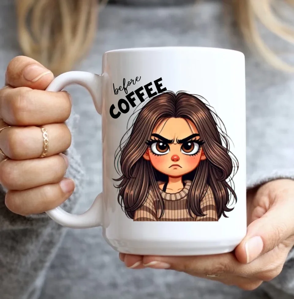 Before Coffee & Fully Caffeinated - Cute Girl Cartoon Style - Funny Coffee Mug - Gift for Coffee Lovers, Coffeeholic - Image 7
