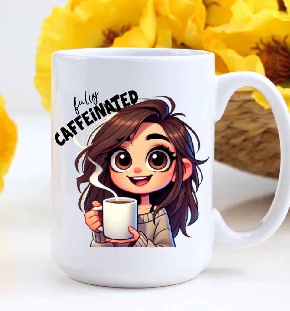 Before Coffee & Fully Caffeinated - Cute Girl Cartoon Style - Funny Coffee Mug - Gift for Coffee Lovers, Coffeeholic - Image 8