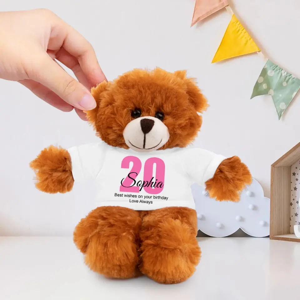 Best Wishes On Your Birthday - Personalized Teddy Bear With White Tshirt - Image 3