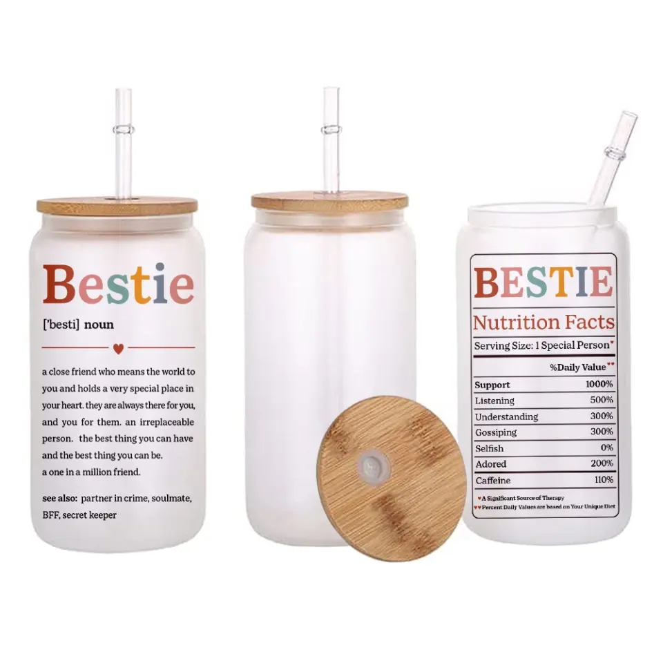 Bestie Nutrition Facts Female Friends Personalized Glass Can - Image 5