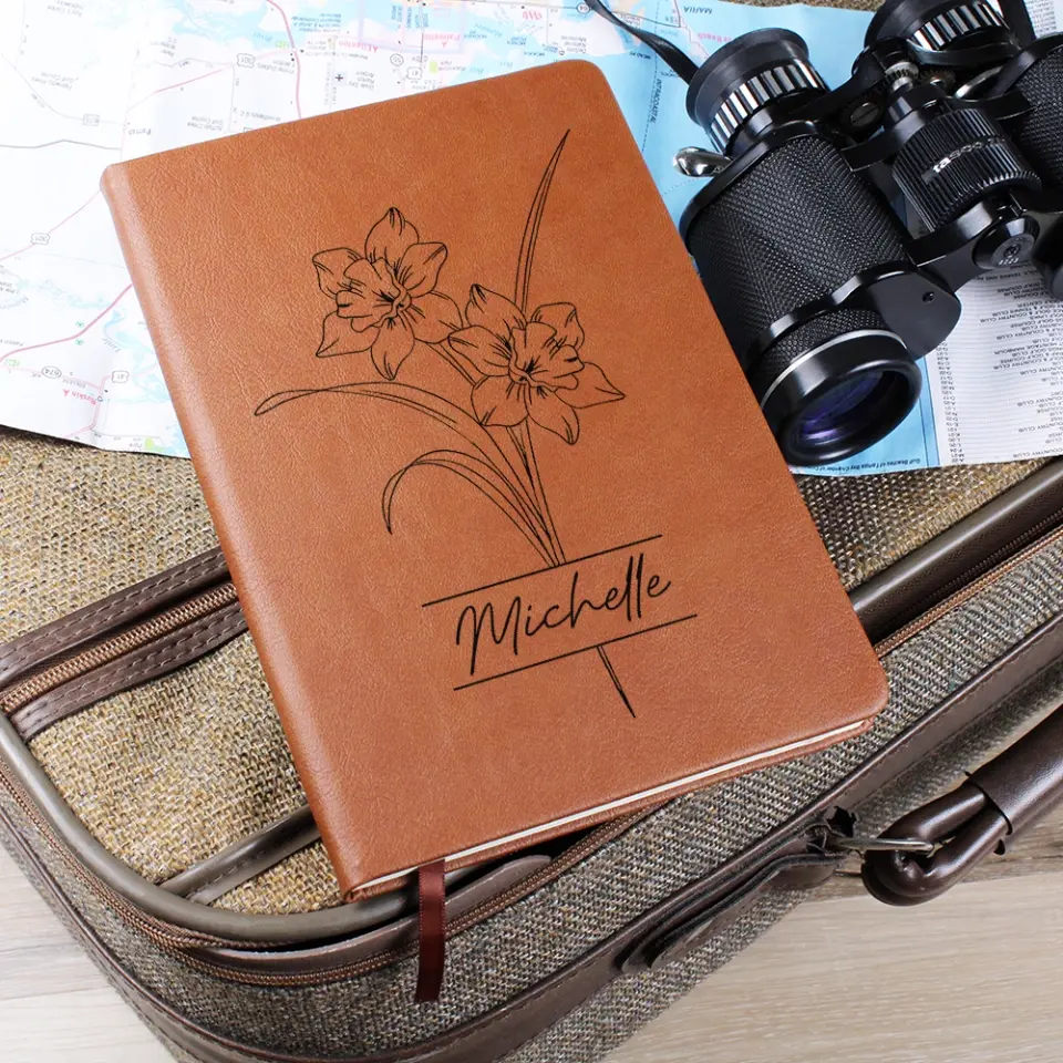 Birth Month Flowers - Custom Leather Journal - Personalized Journals with Names - Birthday Gifts for Her - Image 3