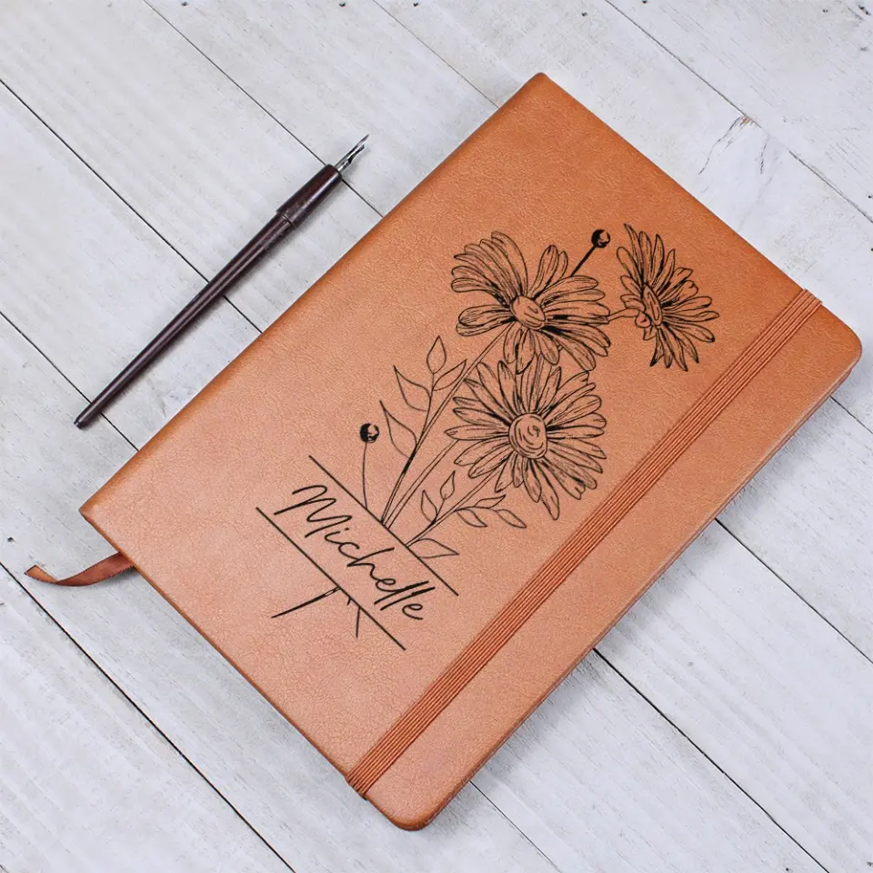 Birth Month Flowers - Custom Leather Journal - Personalized Journals with Names - Birthday Gifts for Her - Image 4