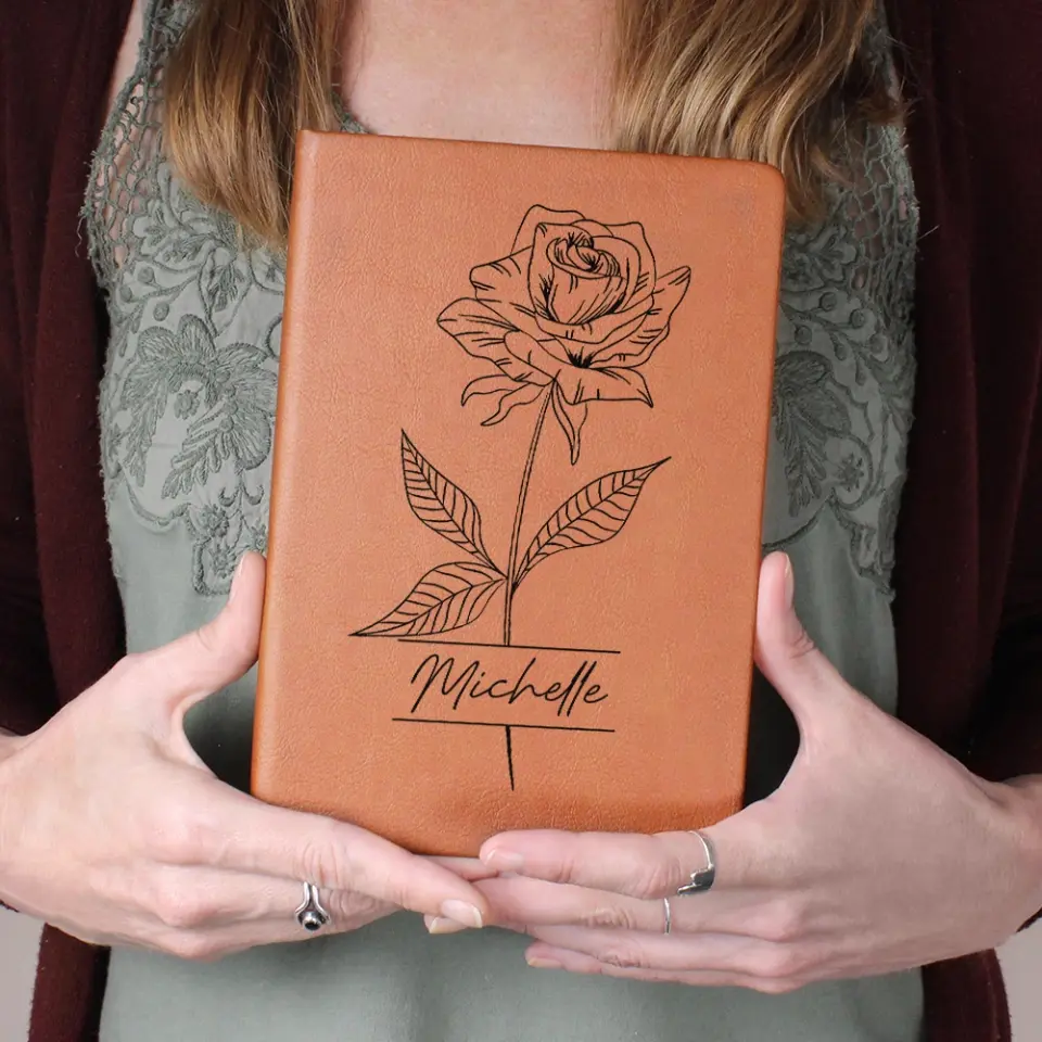 Birth Month Flowers - Custom Leather Journal - Personalized Journals with Names - Birthday Gifts for Her - Image 5
