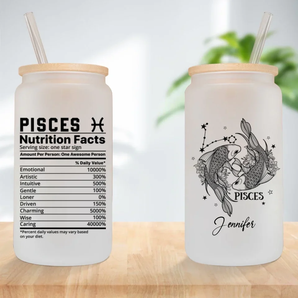 Birthday Cup Gift - Custom Zodiac - 
Astrological Sign
 - Frosted Glass Can - Gift for Birthday - Image 2