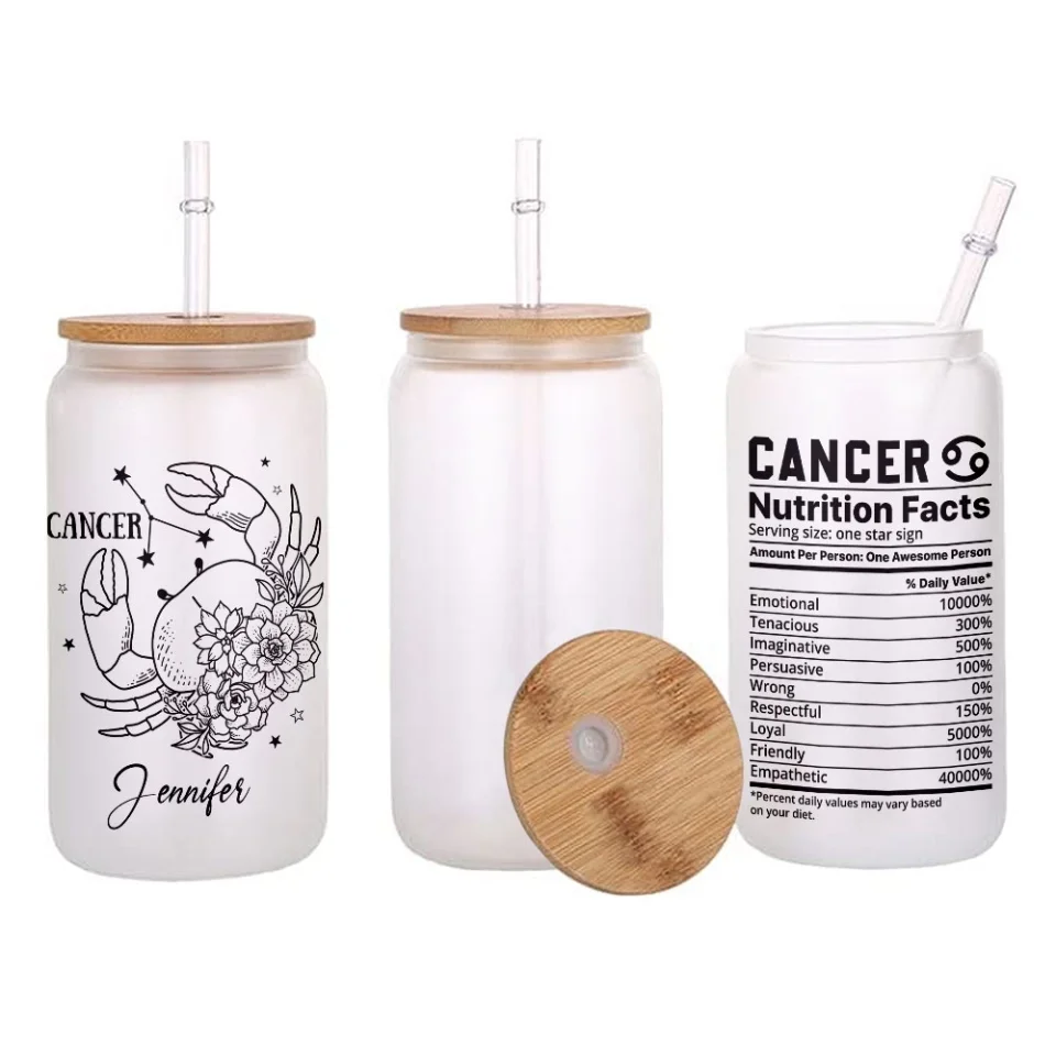 Birthday Cup Gift - Custom Zodiac - 
Astrological Sign
 - Frosted Glass Can - Gift for Birthday - Image 8