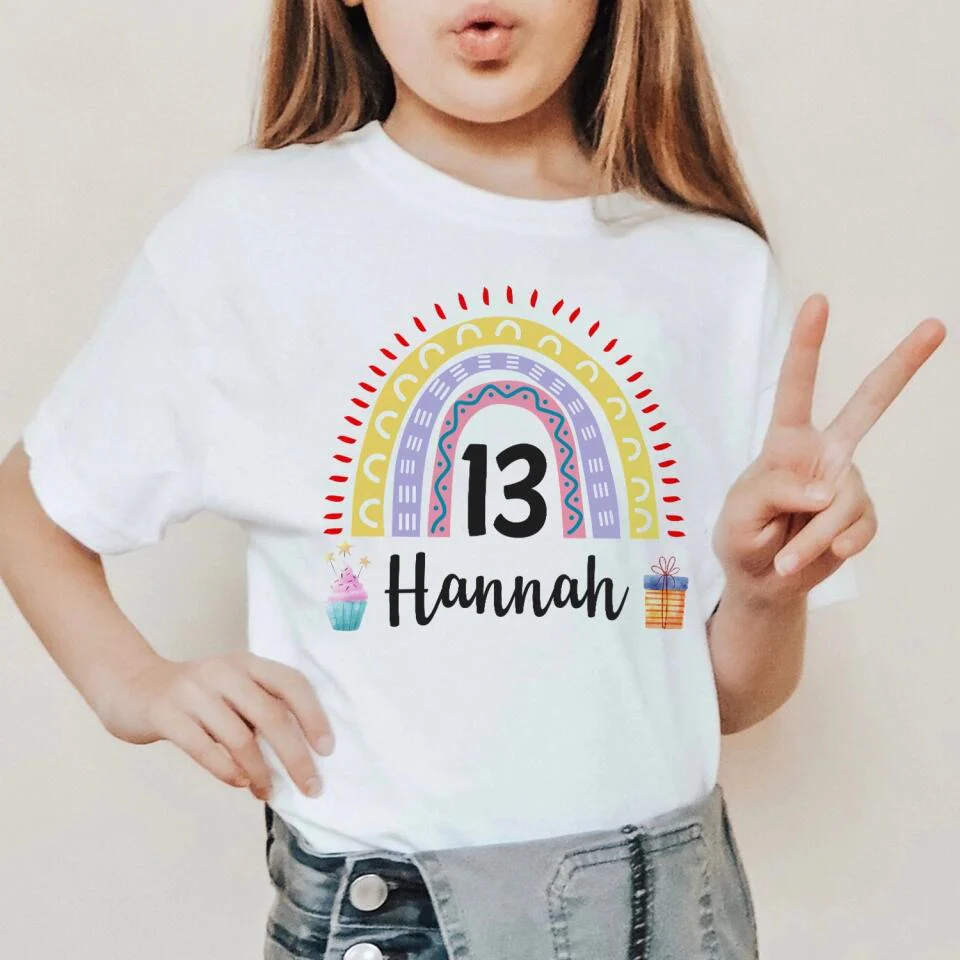 Birthday Rainbow Girl Tshirt - Custom Name & Age - 13th Birthday Gift For Girl - Image 10