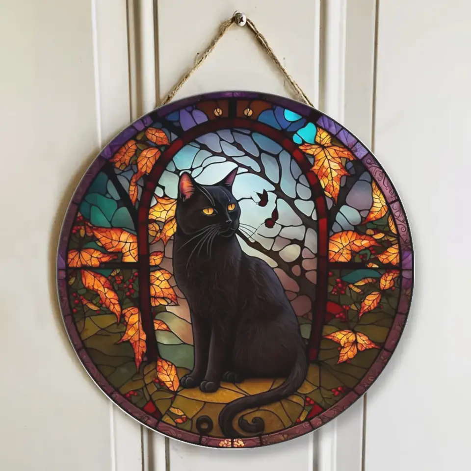 Black Cat, Door Hanger - Special Wooden Sign - Halloween Gift - Image 3