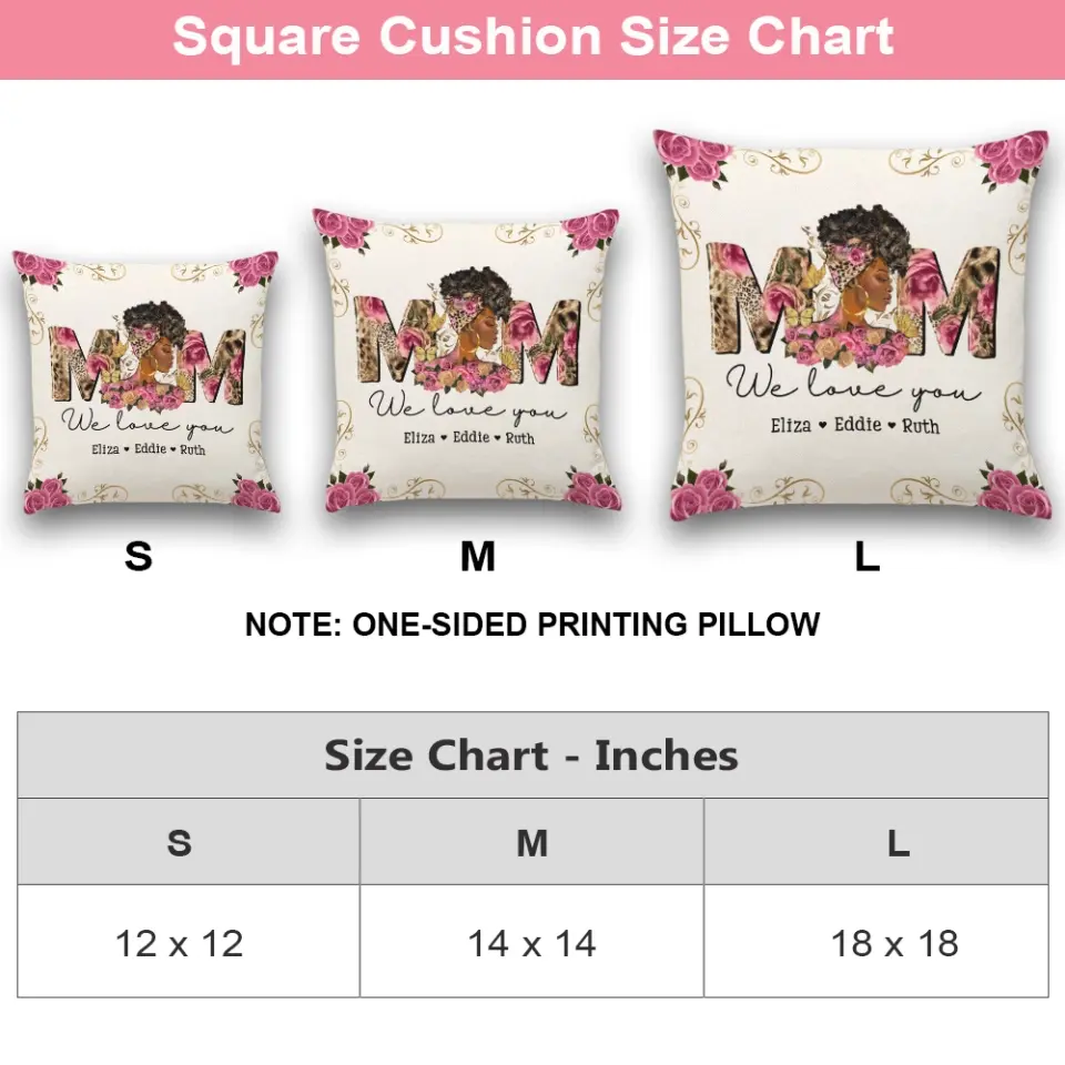 Black Mom Gift from Kids Square Pillow Personalized Names Floral Style - Image 5