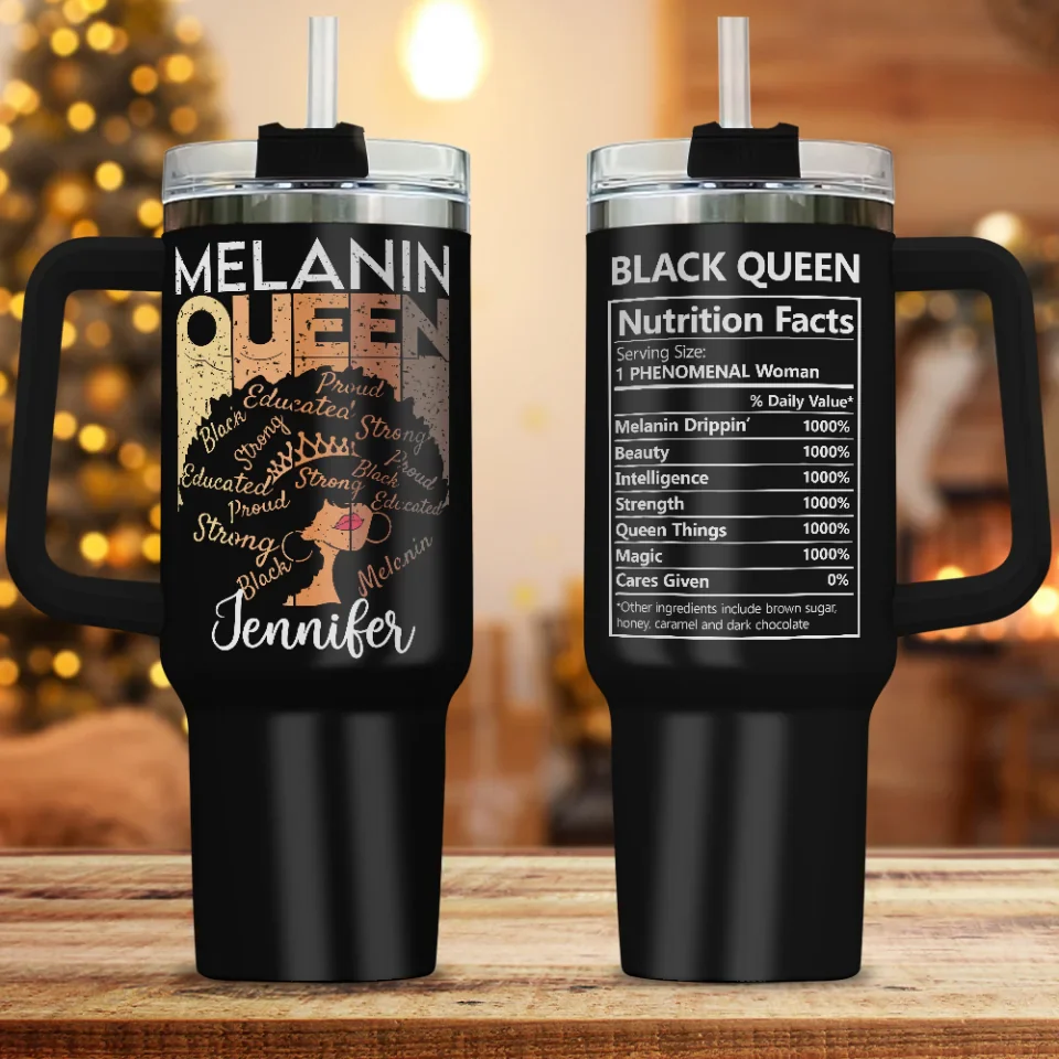 Black Queen Nutrition Facts - 40oz Tumnbler with Handle - Gift for Black Mom, Female Friends