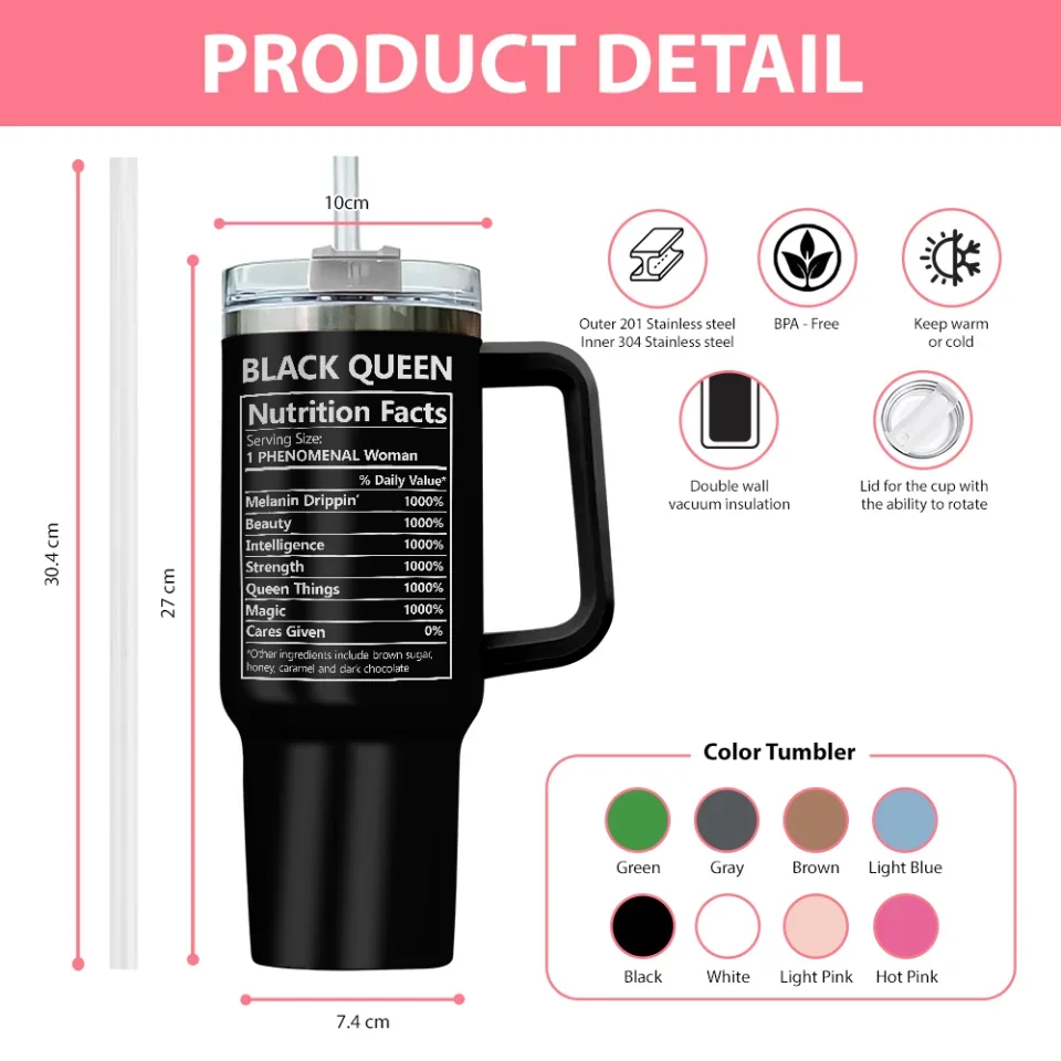 Black Queen Nutrition Facts - 40oz Tumnbler with Handle - Gift for Black Mom, Female Friends - Image 4