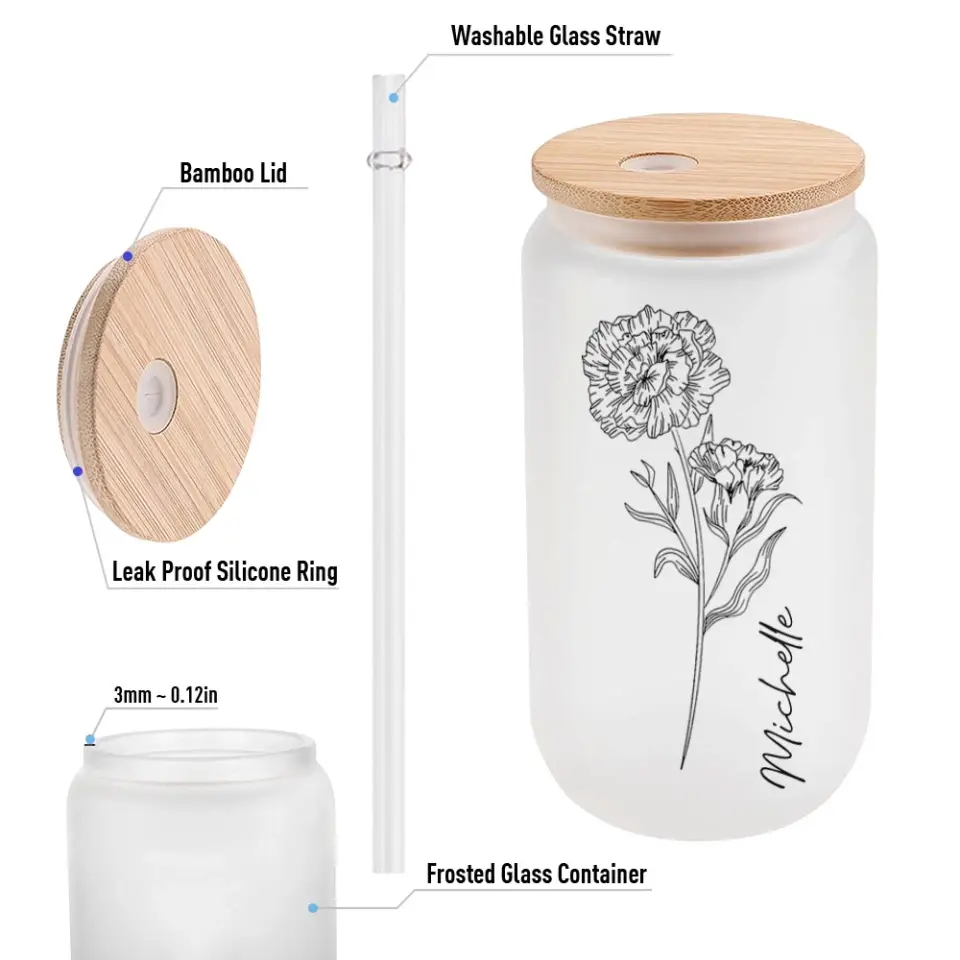 Bloom & Brew: Personalized Floral Glass Can - Image 6