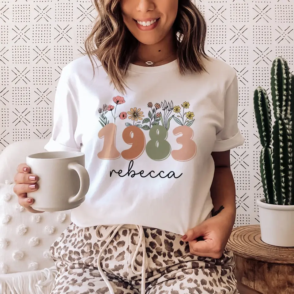 Boho Floral Vintage Custom Tshirt Birthday Gift For Mom - Image 3