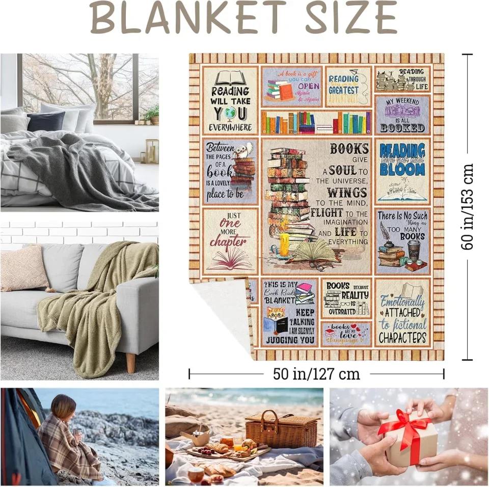 Book Saying Collection - For Readers Book Lovers Women - Librarian, Bookish, Book Club, Bookworm - Vintage Fleece Blanket - Birthday, Christmas Gift - Image 4