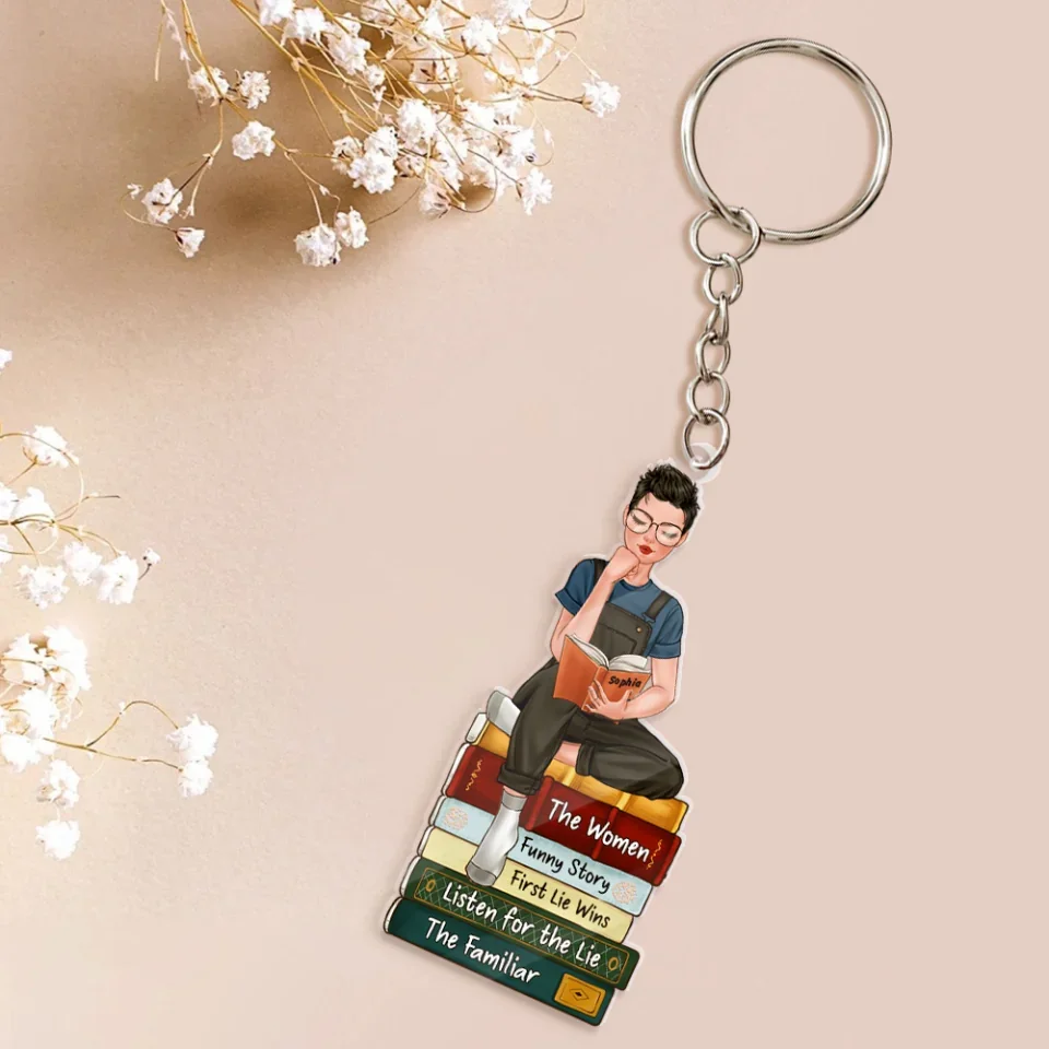 Bookworm Girl With Her Books - Custom Acrylic Keychain - Birthday Gifts For Book Lovers - Gift For Her - Anniversary Gift - Image 5