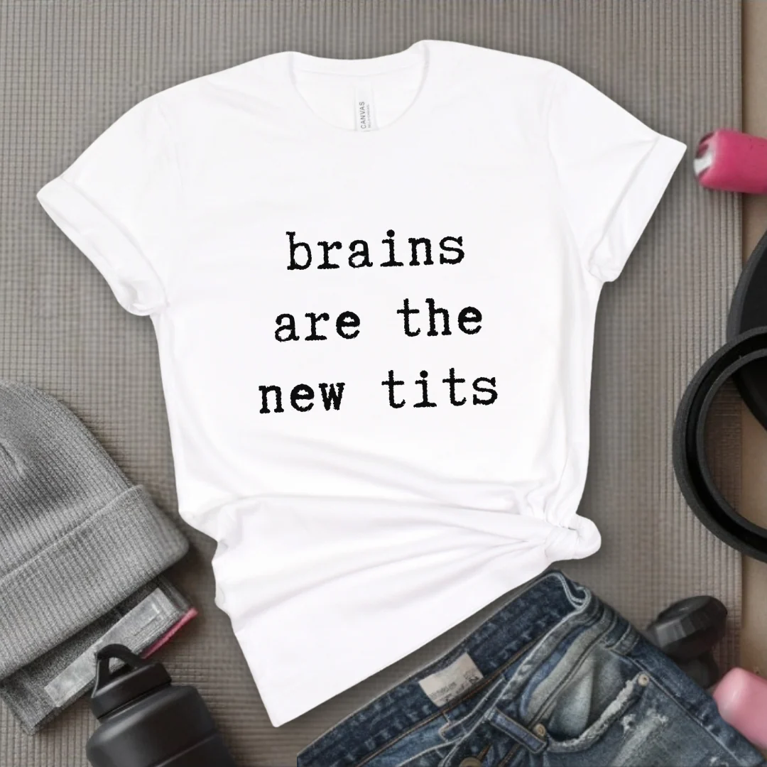Brains Are The New Tits - Retro Sarcastic T-Shirt - Women Right Shirts - Unisex Jersey Short Sleeve Shirt - Gift for Her - Bella Canvas 3001 - Image 11