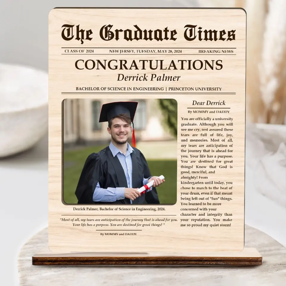 Breaking News Parody Graduate Wooden Plaque Graduation Gifts for Son Daughter Friends - Image 5