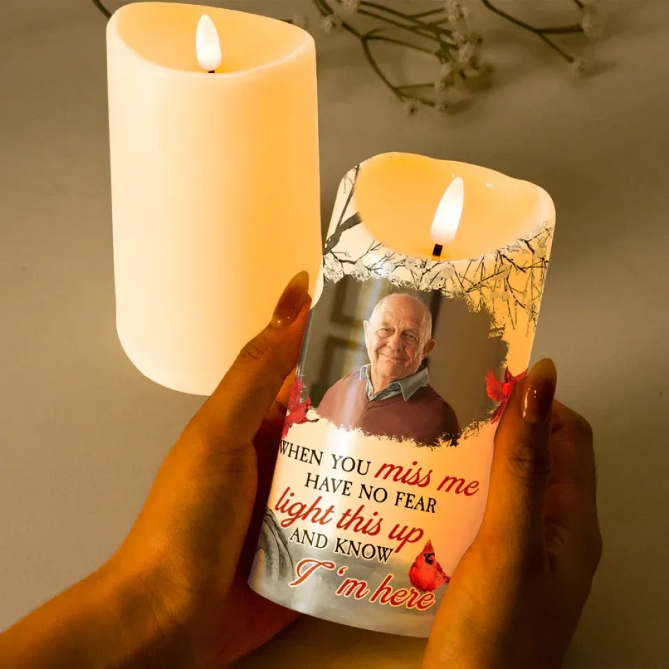 Cardinal When You Miss Me Have No Fear - Personalized Photo LED Candle - Memorial Sympathy Gift for Loss of Loved Ones - Image 5