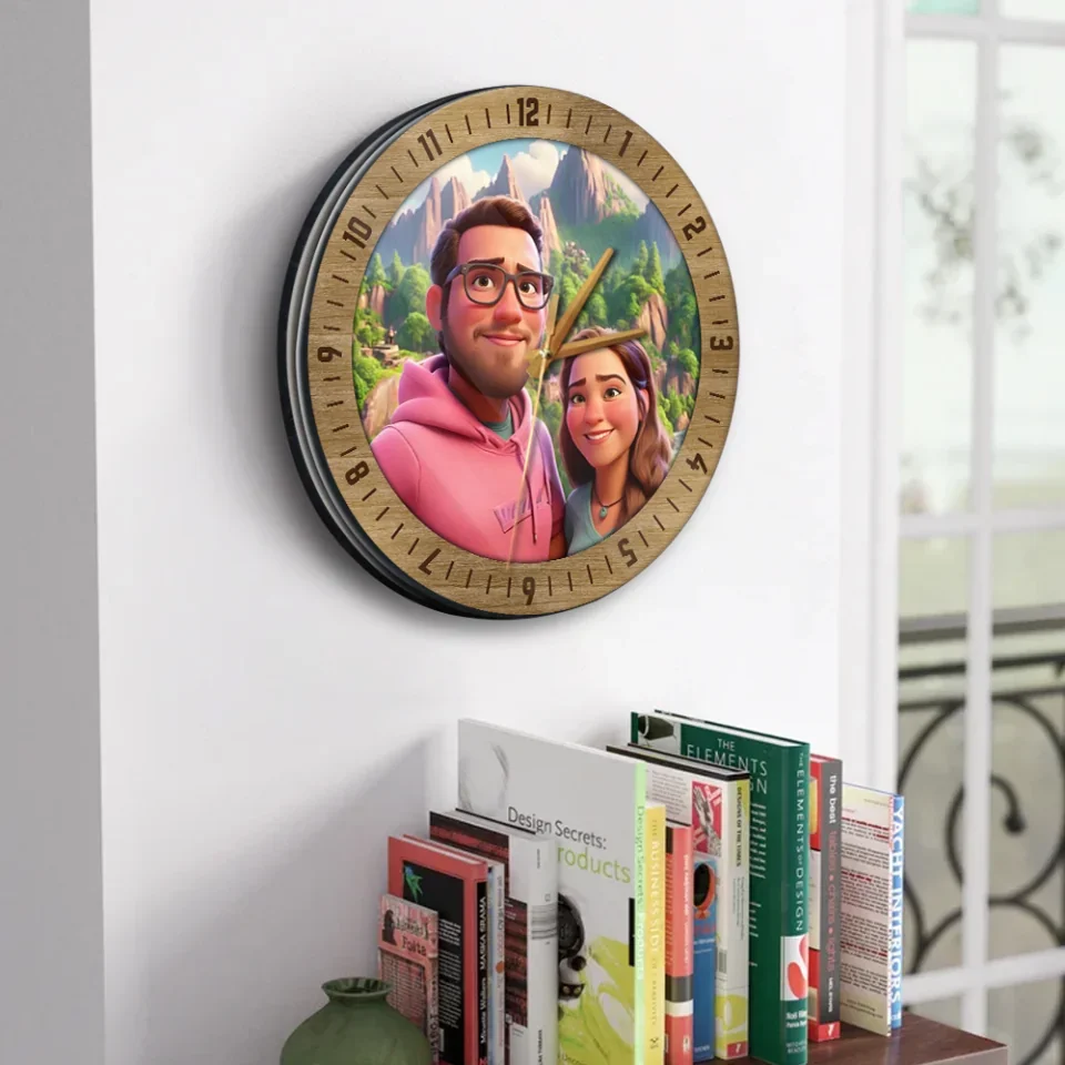 Couple Wooden Sign Cartoon Personalized Wall Clock - Gifts For Couple Family Christmas - Image 3