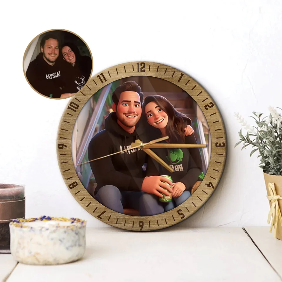 Couple Wooden Sign Cartoon Personalized Wall Clock - Gifts For Couple Family Christmas - Image 4