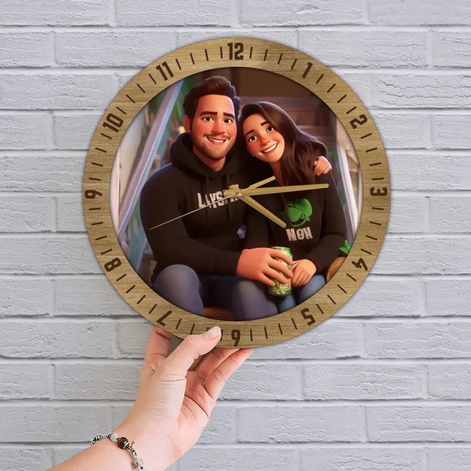 Couple Wooden Sign Cartoon Personalized Wall Clock - Gifts For Couple Family Christmas - Image 5