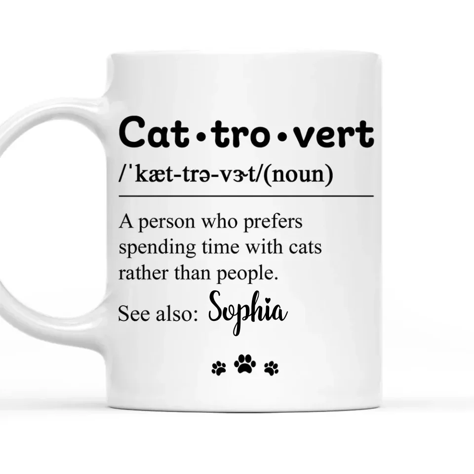 Cattrovert Definition Mug - Personalized Name Coffee Mug - Custom Cup Gift for Cat Lovers, Cat Mom, Cat Dad - Image 2
