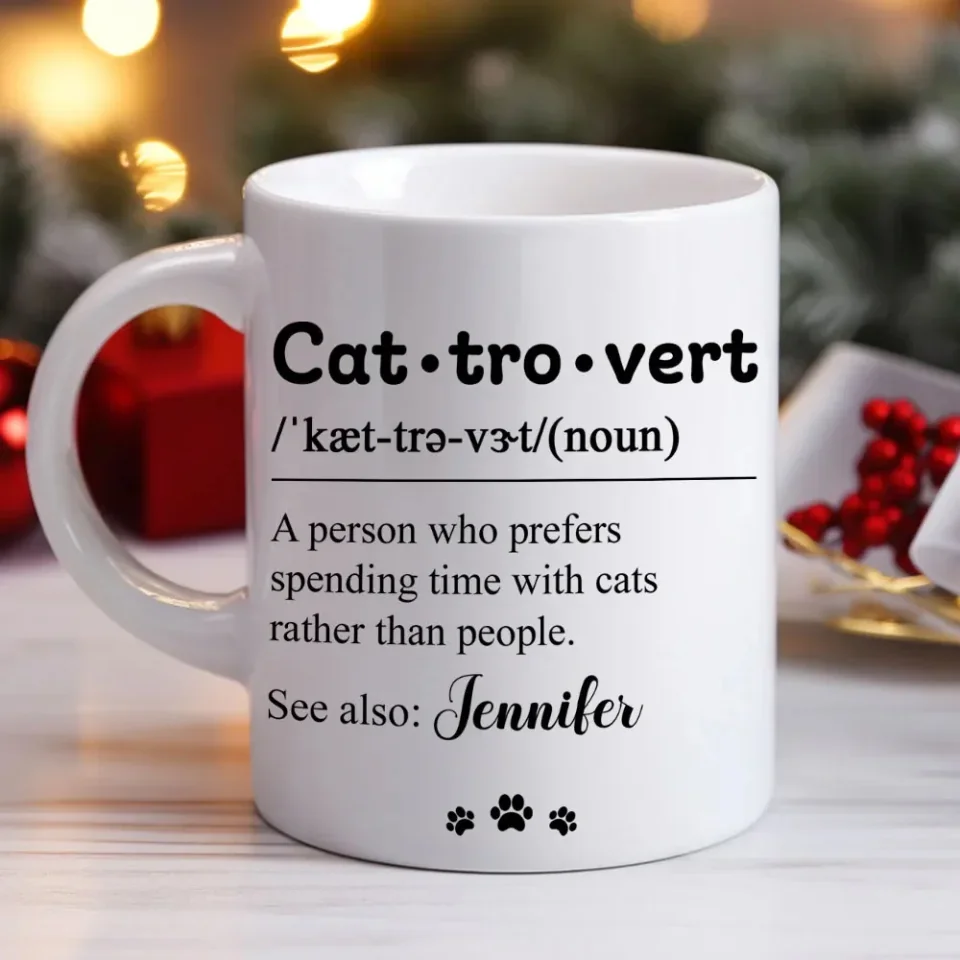 Cattrovert Definition Mug - Personalized Name Coffee Mug - Custom Cup Gift for Cat Lovers, Cat Mom, Cat Dad - Image 3