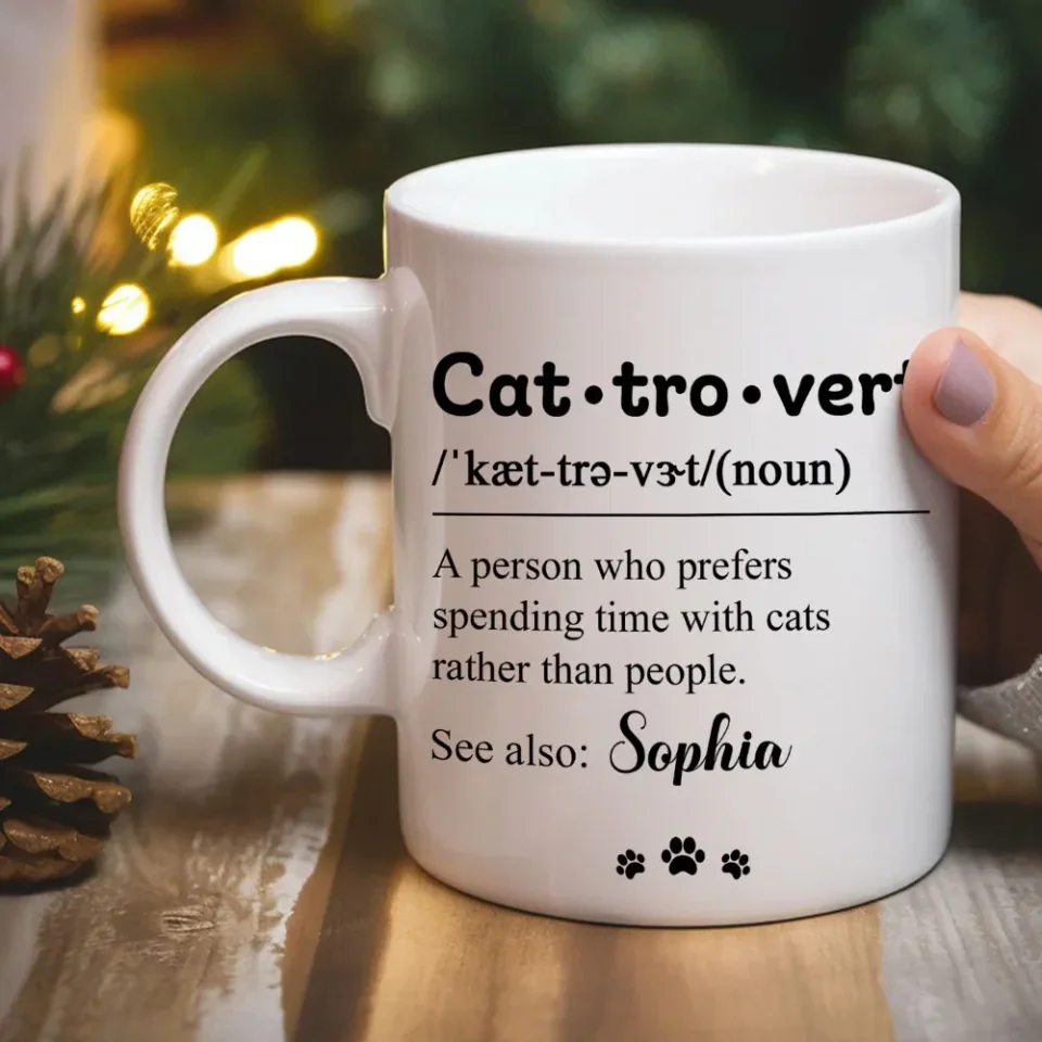 Cattrovert Definition Mug - Personalized Name Coffee Mug - Custom Cup Gift for Cat Lovers, Cat Mom, Cat Dad - Image 4