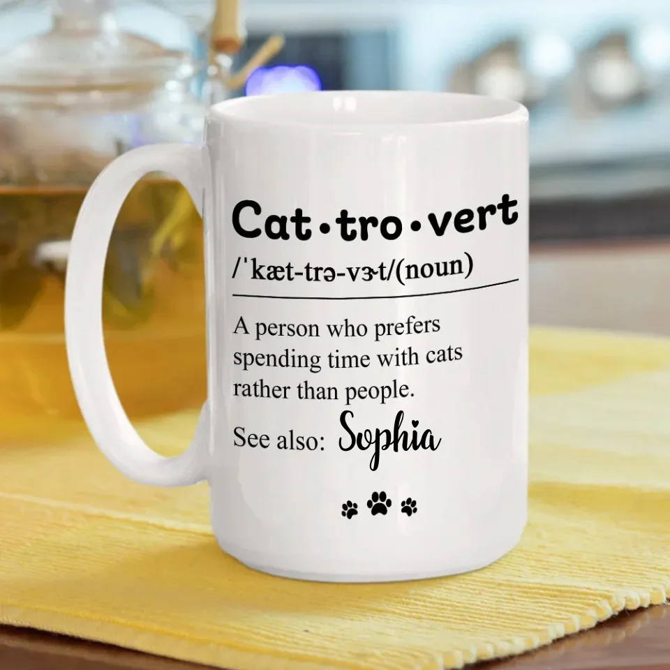 Cattrovert Definition Mug - Personalized Name Coffee Mug - Custom Cup Gift for Cat Lovers, Cat Mom, Cat Dad - Image 5
